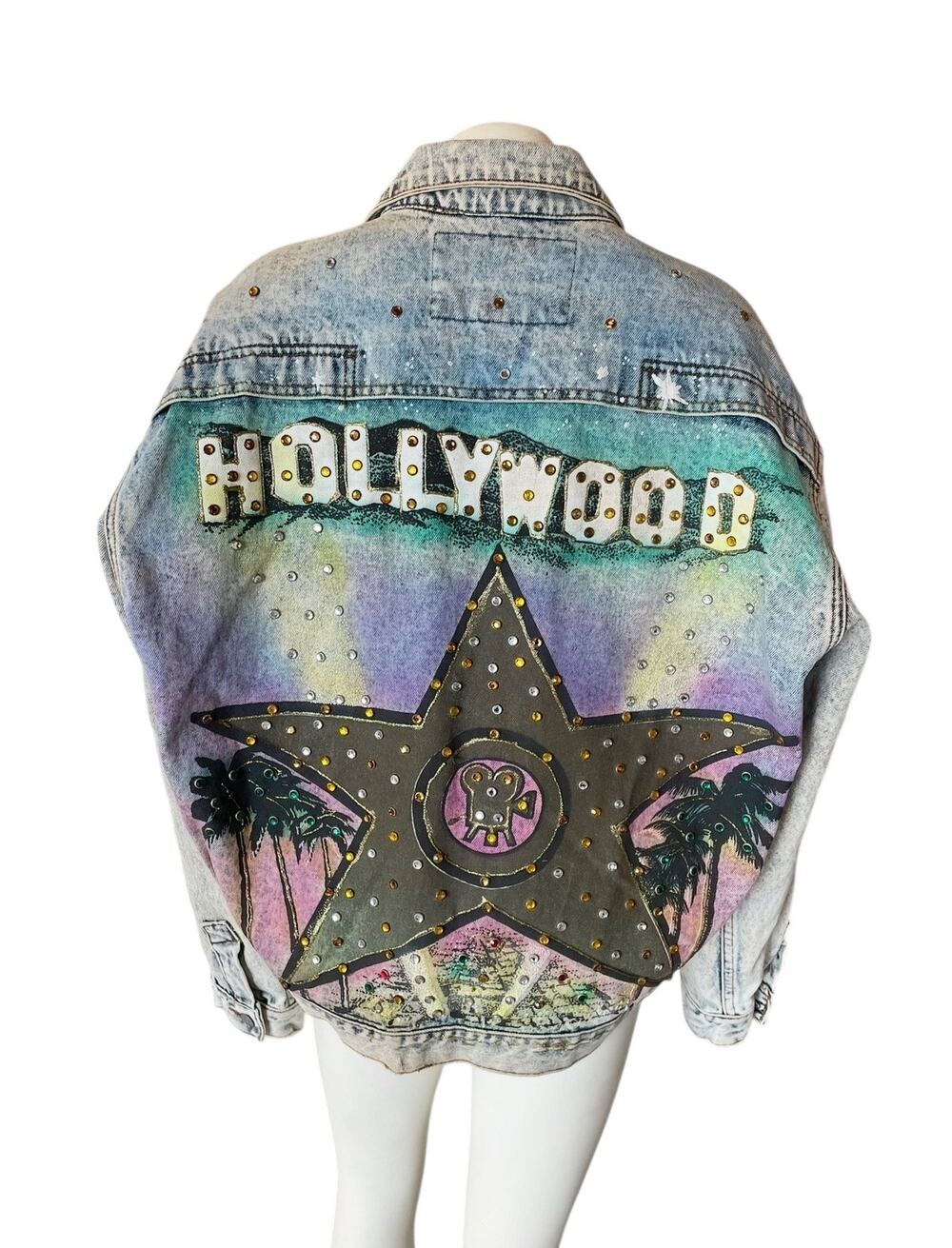 Vintage Jordache No Exit Hollywood Star Studded Denim Jacket Large Rare